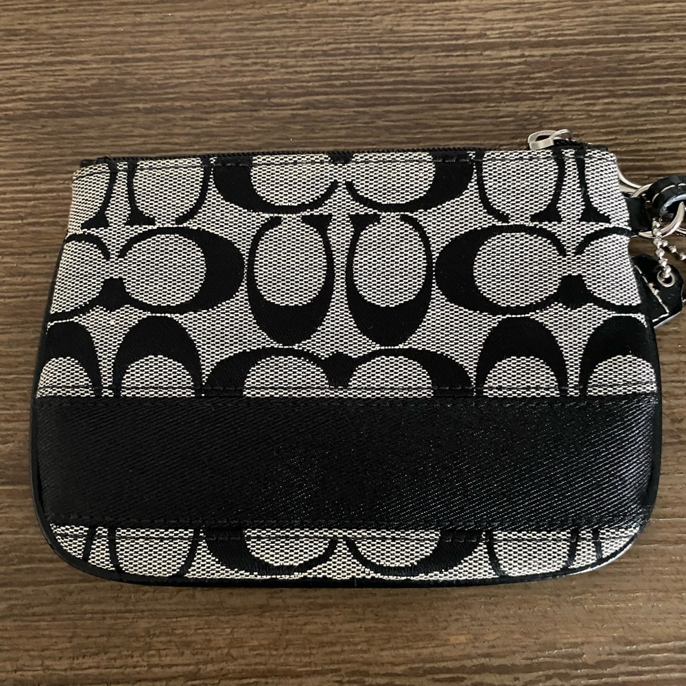 Coach black and white monogram wristlet